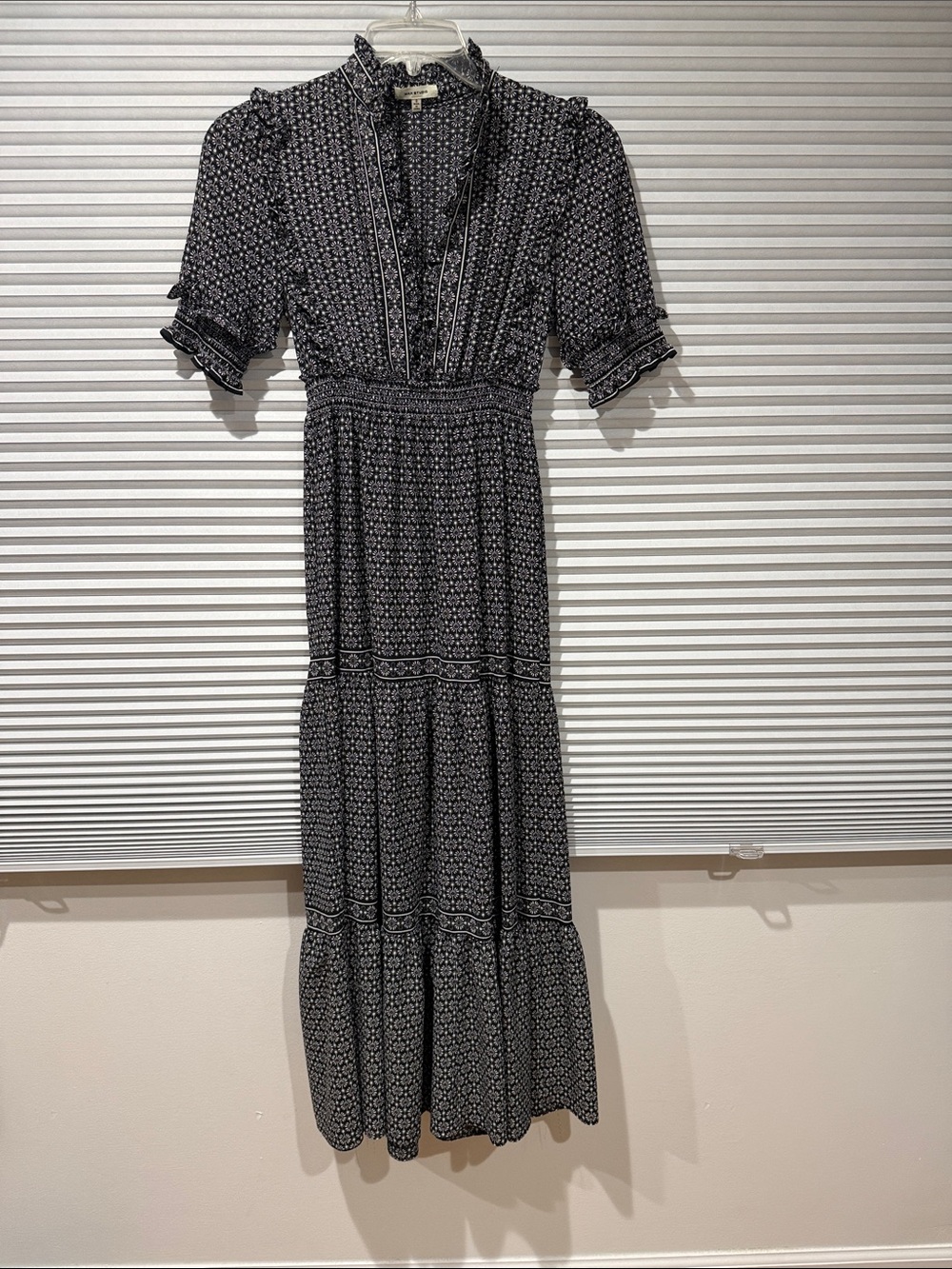 Max Studio Black Floral Maxi Dress with Smocked Waist